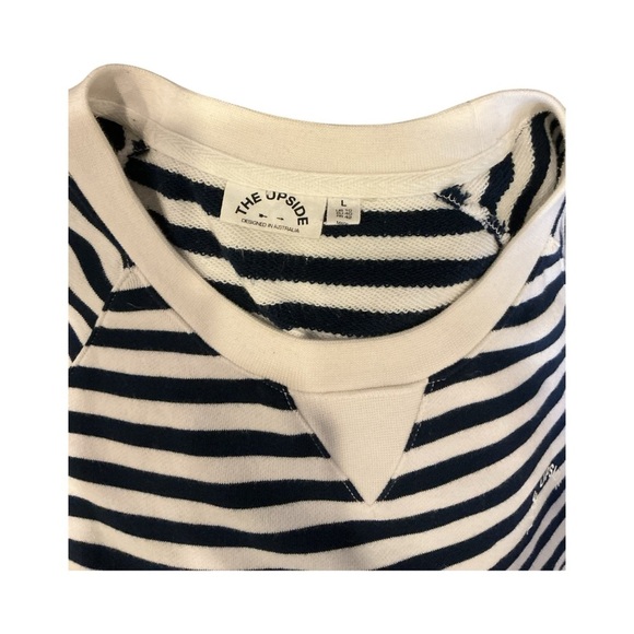 The Upside Navy and White Stripe Long Sleeve Pullover T-shirt Coastal sweatshirt - Picture 3 of 8